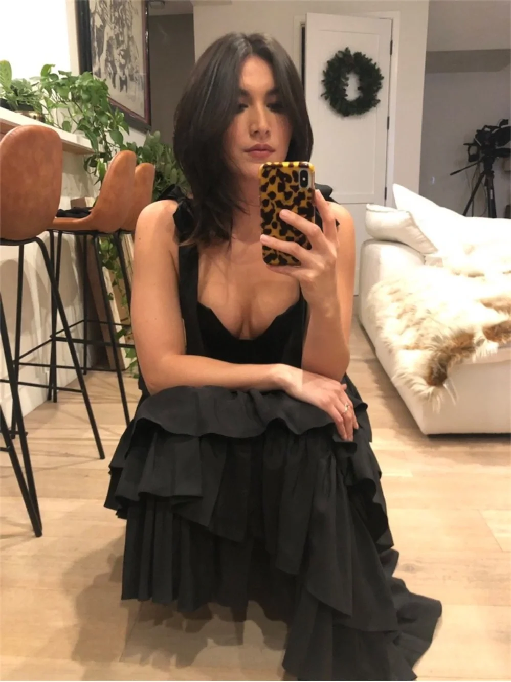 Ulla Johnson Valentina Silk Tiered Ruffle Midi Dress Black 6 NWT - Picture 8 of 15